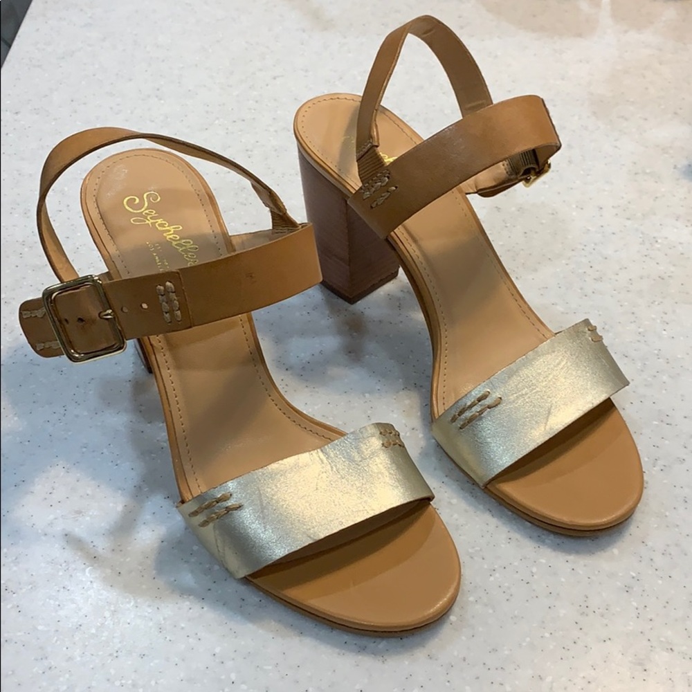 Seychelles silver/tan heel sandal size 9